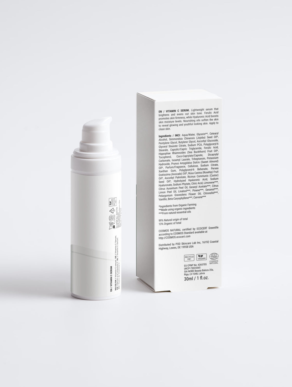 Back view of LUVBOD Vitamin C Serum bottle and box.