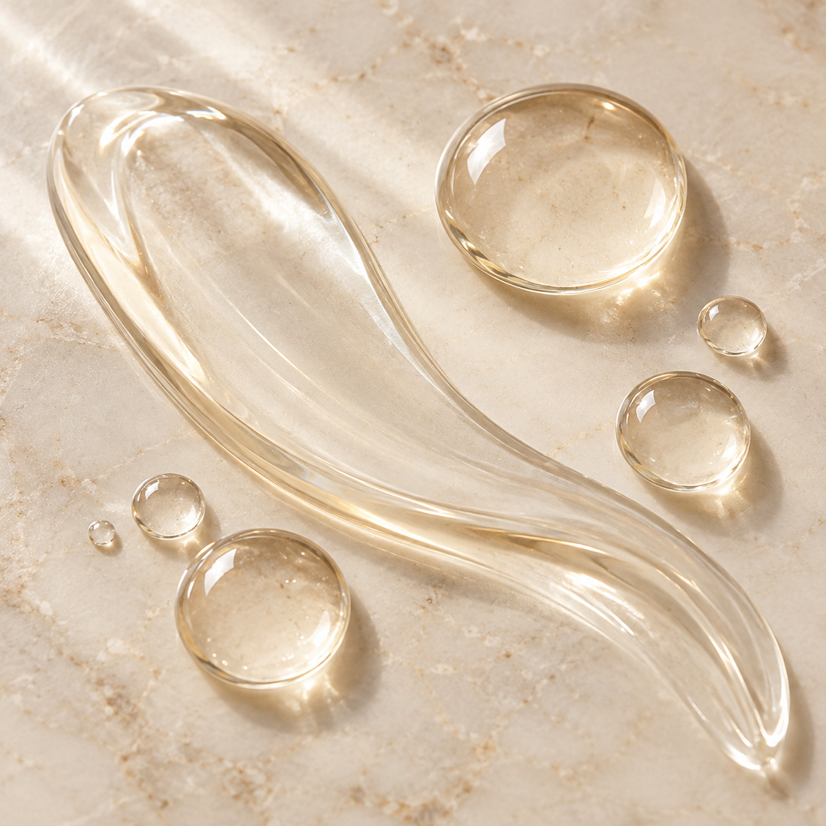 Translucent jelly serum texture on warm stone