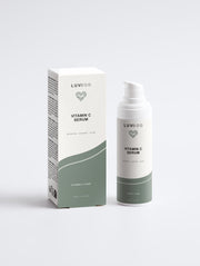 LUVBOD Vitamin C Serum bottle and matching box with green Horizon wave packaging.